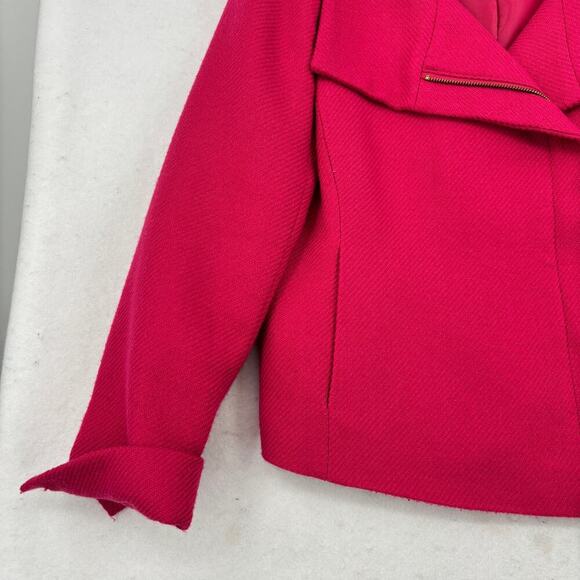 Talbots Moto Blazer Jacket Size 10 Magenta Pink Wool Blend Tweed Texture Lined - Picture 4 of 11